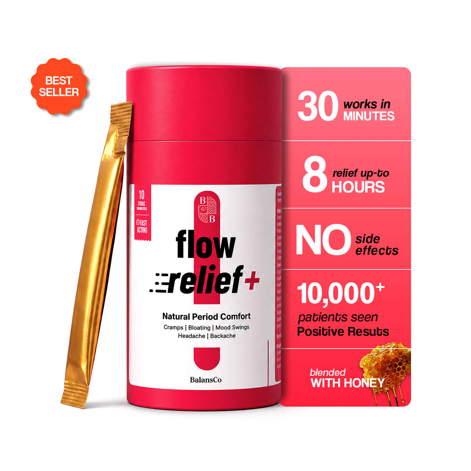 Flow Relief+ Honey Sticks | Natural Menstrual Wellness | BalansCo