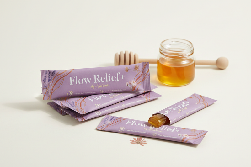 Flow Relief+ by Balans 
Cramp Relief | Bloating Reduction | PMS Support | Headache & Backache Comfort | Mood Swing Regulation

Easy to consume honey sticks designed to calm your toughest period battles—bloating, cramps, headaches, mood swings and more—without the artificial stuff. 

[Price]                                                                   10 Honey Sticks 

[Pack of 1 - Price]           [Pack of 3 - Price]           [Pack of 6 - Price]
Save [Discount]%           Save [Discount]%           Sa